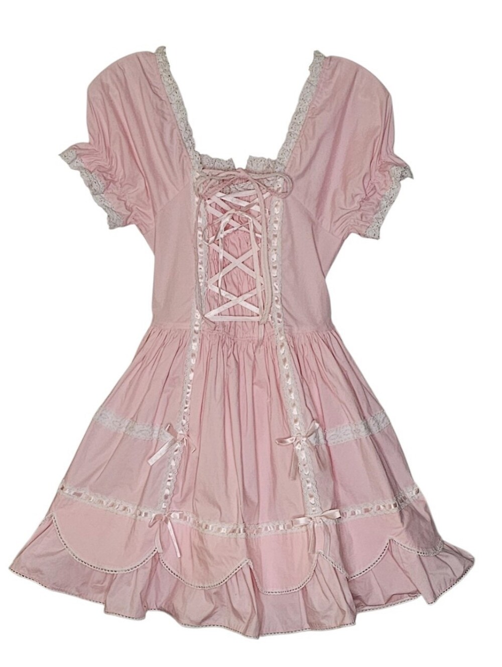 Anna House Pink Stretchy Cotton Lolita Milkmaid Coquette Costume Dress women's s